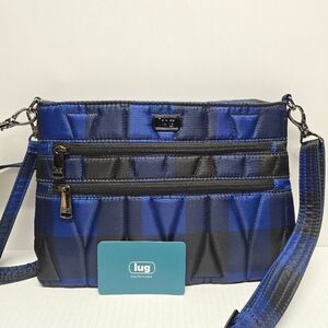 Lug Holiday Convertible Crossbody Wristlet Bag Dazzle Buffalo Checker Blue NWOT